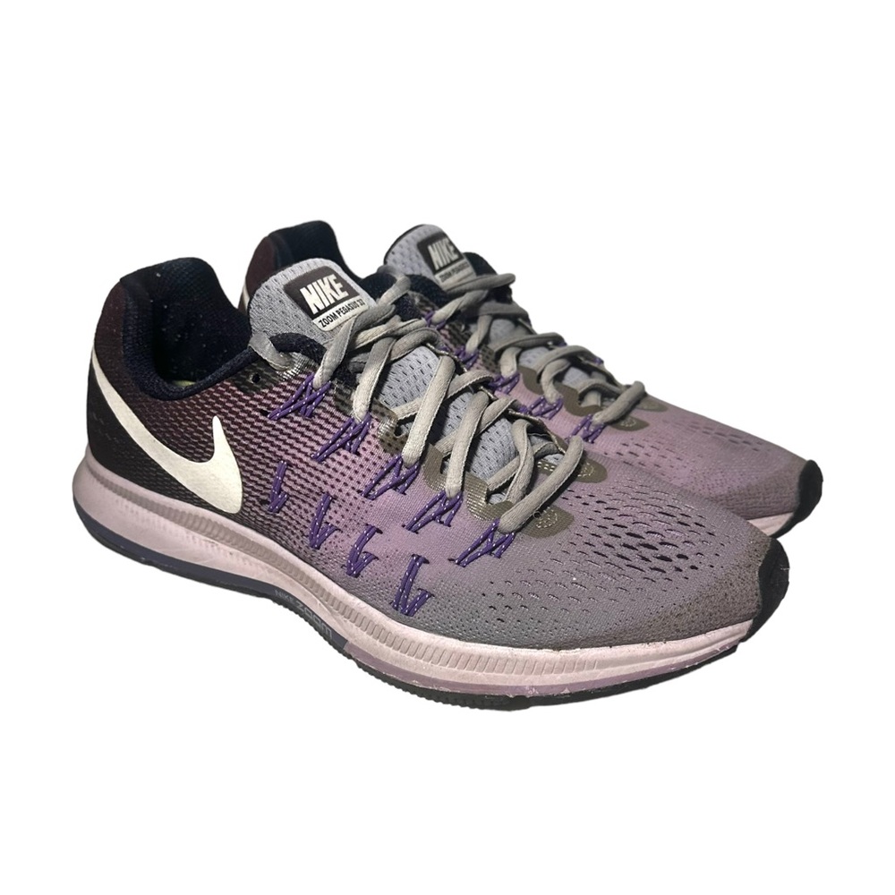Nike Women Sz 8 Zoom Pegasus 33 Gray Purple Athletic Running Shoes 831356-003